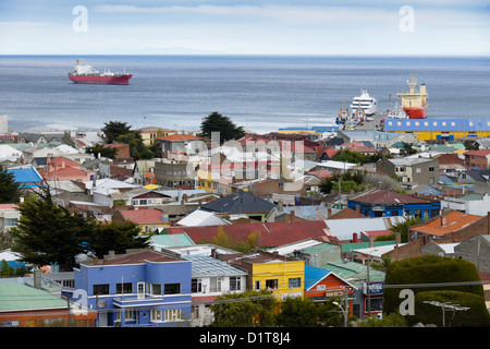 View of Punta Arenas, Chile, from Mirador Cerro la Cruz Stock Photo