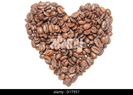 Coffee Beans Forming Heart Shape Outline Silhouette Isolated on White Background Stock Photo