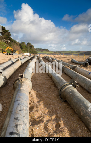 Loe Pool Overflow at Loe Bar; to Counteract Flooding in Helston; Winter 2012; Cornwall Stock Photo