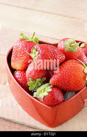 fresh strawberries in a heart shaped box Stock Photo