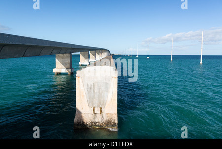 Concrete bridge and broken heritage trail in Florida Keys by Route 1 Overseas Highway Stock Photo