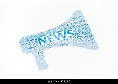 News megaphone concept printed on paper. Isolated on white. Stock Photo