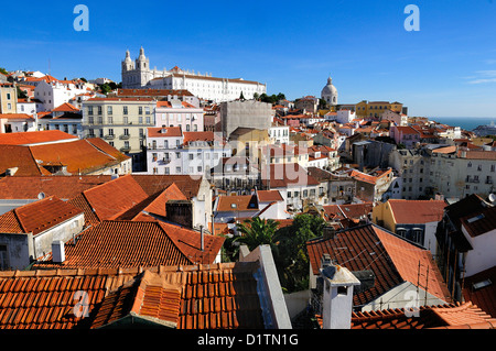 Panorama of a old traditional neighborhood in Lisbon Stock Photo