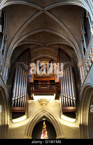 Organ of Notre Dame Cathedral Church; Lausanne; Switzerland; Europe Stock Photo