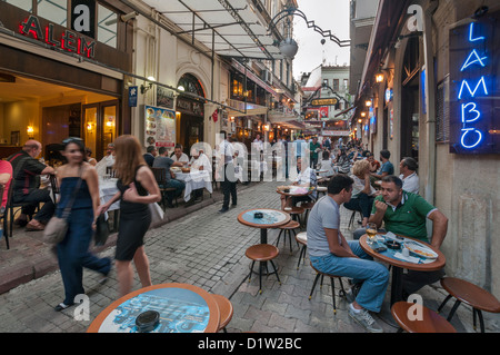 The lively Nevizade Street (Nevizade Sokak) in Beyoglu, located in the modern part of Istanbul,Turkey Stock Photo