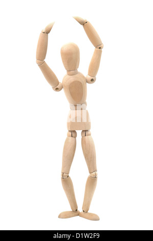 Wooden dummy dancing. Isolated on a white background. Stock Photo