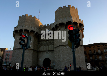 gothic city gates Torres de Serrano of Valencia Spain Stock Photo