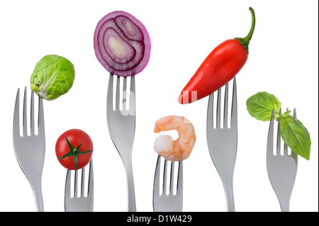 healthy pescetarian food isolated on a white background with forks Stock Photo