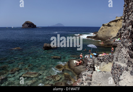 Salina, Italy, coastal landscape with views to the island Filicudi Stock Photo