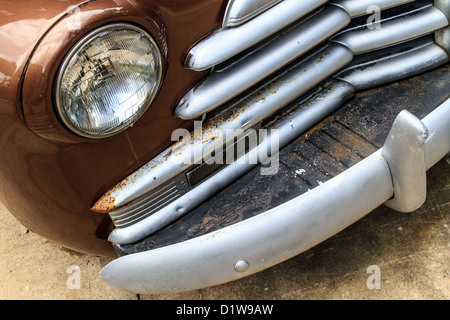 Vintage car front grill and headlamp details Stock Photo