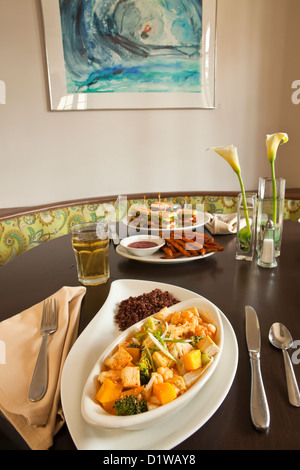 Vegan club sandwich, sweet potato fries and Panage Curry, Adama Vegan Restaurant, Santa Barbara, California Stock Photo