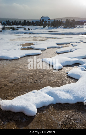 Old Faithful Lodge in Winter, Yellowstone National Park Stock Photo