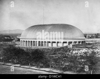 Great Mormon Tabernacle - Salt Lake City bird's-eye view of the Mormon Tabernacle in Salt Lake City, Utah, circa 1868 Stock Photo