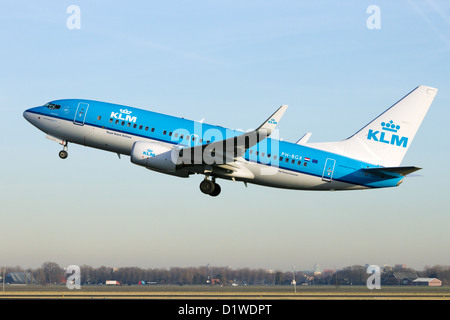 KLM Boeing 737 take off from Amsterdam Schiphol airport Stock Photo