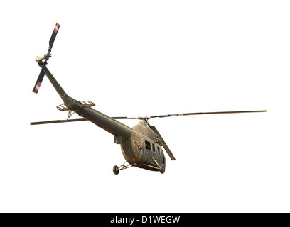 Ruined soviet helicopter isolated on white background Stock Photo