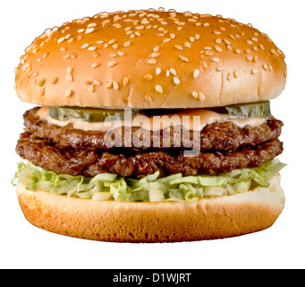 CUT OUT OF DOUBLE HAMBURGER Stock Photo