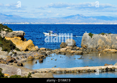Water Taxi Leaves Tabarca Island, Alicante Province, Spain Stock Photo