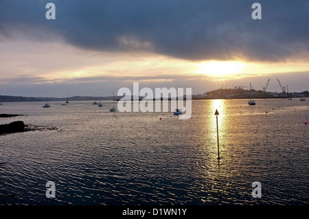 The view from Flushing to Falmouth docks one winters morning in 2013 Stock Photo