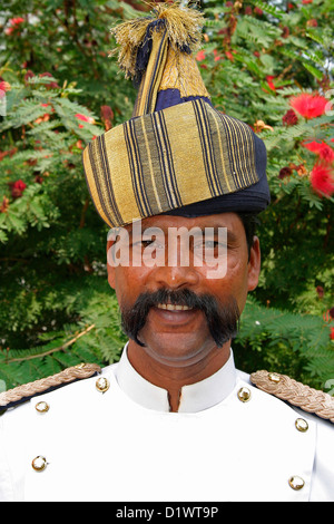 Portrait of a doorman at the Trident Hotel at Agra, Uttar Pradesh, India. Stock Photo