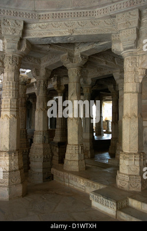 Interior view of the beautiful 15th century Adinatha Temple at Ranakpur in Rajasthan,  India. Stock Photo