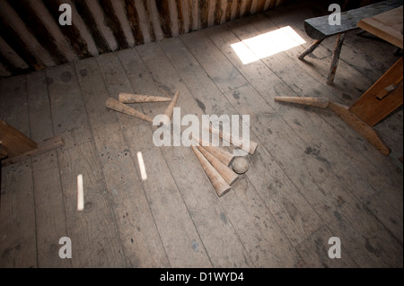 Replica of everyday items found in a 17th century French Jesuit Mission. Stock Photo
