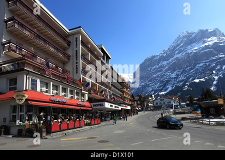 Swiss Hotels, Bars and Restaurants, ski resort of Grindelwald, Swiss Alps, Jungfrau - Aletsch; Bernese Oberland; Switzerland; Eu Stock Photo