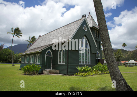 Hanalei green church on the island of Kauai Stock Photo