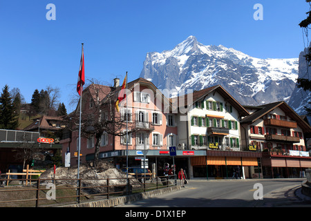 Swiss Hotels, Bars and Restaurants, ski resort of Grindelwald, Swiss Alps, Jungfrau - Aletsch; Bernese Oberland; Switzerland; Eu Stock Photo