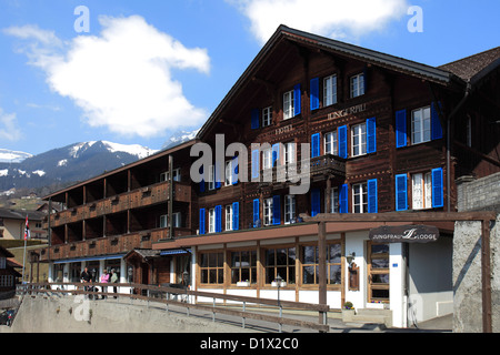 Swiss Hotels, Bars and Restaurants, ski resort of Grindelwald, Swiss Alps, Jungfrau - Aletsch; Bernese Oberland; Switzerland; Eu Stock Photo