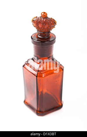 glass brown retro bottle with ground-in stopper crown Stock Photo