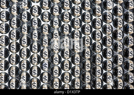 us dollar sign in matrix of tiny glass balls