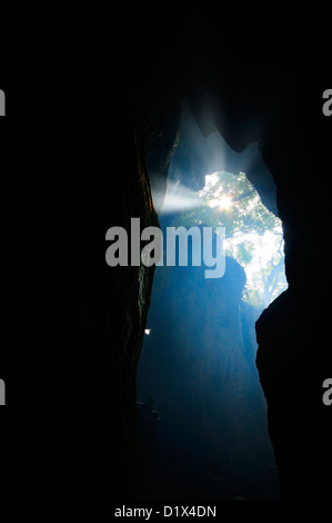 Sunbeam Illuminating cave, Marble mountain, Danang, Vietnam Stock Photo