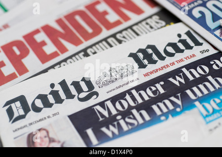 The front pages and mastheads of UK British English daily national newspaper The Daily Mail Stock Photo