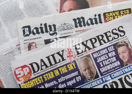 The front pages and mastheads of UK British English daily national newspapers Daily Express and Daily Mail Stock Photo