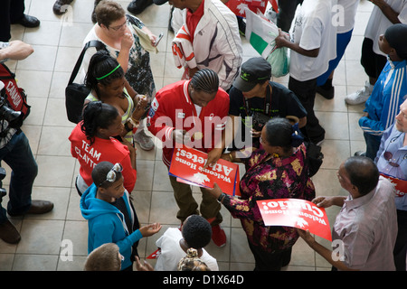 Custio Clayton, a Canadian Olympic boxer, returning from the London 2012 olympics, is greeted at Halifax airport Stock Photo