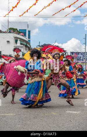 Participants of the dance contest during the celebration of Dinagyang in homage to 'The Santo Niño', Iloilo, Philippines Stock Photo