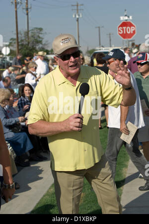 January 7, 2012 - FILE - California public television icon HUELL HOWSER has died, he was 67. The Tennessee native recently retired after 25 years as host of 'California's Gold' on KCET. He died Sunday night at his home in the Los Angeles area. PICTURED: Oct.15, 2010 - Taft, California, USA - PBS television host Huell Howse tapes his intro for his day in Taft, including the unveiling of the massive bronze oilworker monument.(Credit Image: © Brian Cahn/ZUMApress.com) Stock Photo