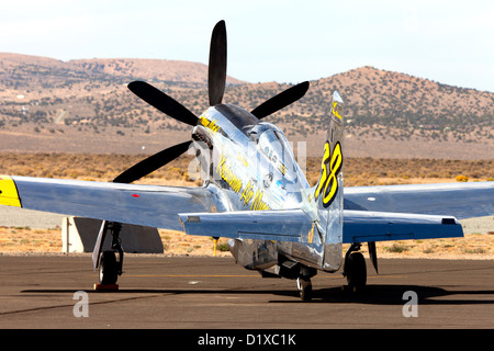 P-51 Mustang Unlimited Air Racer Precious Metal on the ramp at the 2012 Reno National Championship Air Races Stock Photo