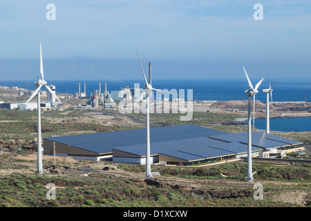 Solar panels on building at Instituto Tecnológico y de Energías Renovables (ITER) at Granadilla de Abona on Tenerife, Canary Isl Stock Photo