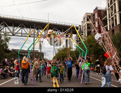 Giant Spider And Web In Parade Stock Photo