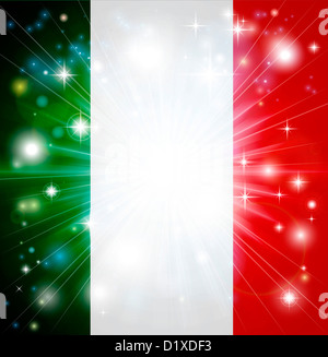 Flag of Italy background with pyrotechnic or light burst and copy space in the centre Stock Photo