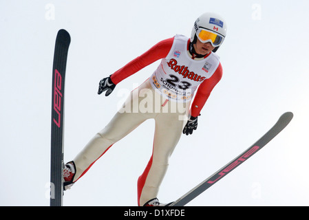 Canadian ski jumper Alexandra Pretorius performs in the first round from the Langenwaldschanze during the Women ski-jumping World Cup in Schonach, Germany, 05 January 2013. PHOTO: PATRICK SEEGER/dpa Stock Photo