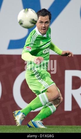 Wolfsburg's Marcel Schaefer plays the ball during the Tuttur Cup soccer match between Besiktas Istanbul and VfL Wolfsburg at Mardan Stadium in Antalya, Turkey, 06 January 2013. The Tuttur Cup is a yearly competition held at the winter break of the Bundesliga soccer clubs. Photo: Soeren Stache Stock Photo