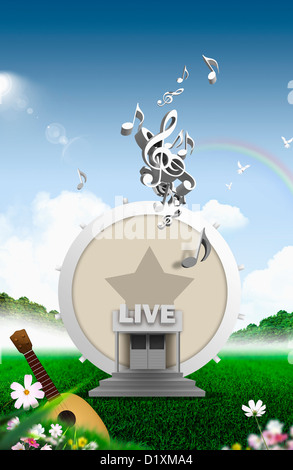 illustration of a circular building with live sign Stock Photo