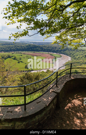 'RIVER WYE FROM WYE VALLEY VIEW POINT EAGLE'S NEST WITH RIVER SEVERN AND SEVERN BRIDGE IN BACKGROUND. Wales UK Stock Photo