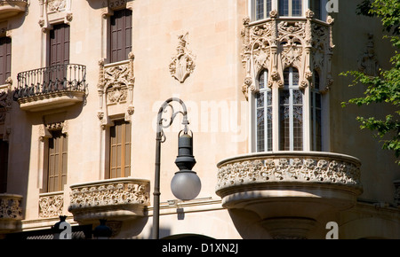 Palma de Mallorca, Mallorca, Balearic Islands, Spain. Modernist façade of the former Gran Hotel in Plaça Weyler. Stock Photo