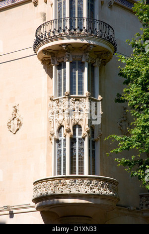 Palma de Mallorca, Mallorca, Balearic Islands, Spain. Modernist façade of the former Gran Hotel in Plaça Weyler. Stock Photo