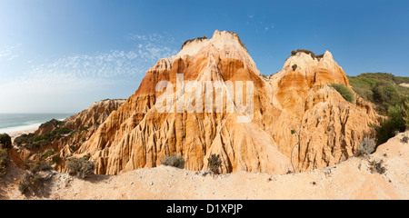 Stitched panorama of the sandstone cliffs in Gale beach, Comporta , Portugal Stock Photo