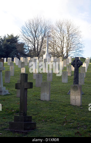 The graves and surroundings at Farnborough military cemetery in Hampshire. Stock Photo
