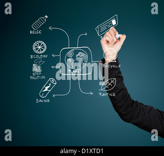 Woman writing or drawing something on screen or transparent glass Stock ...